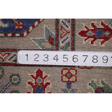 Gray Geometric Kazak Runner Rug Hand-Knotted Wool Carpet - 2'9" x 12'8"