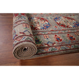 Gray Geometric Kazak Runner Rug Hand-Knotted Wool Carpet - 2'9" x 12'8"
