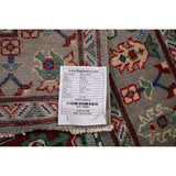 Gray Geometric Kazak Runner Rug Hand-Knotted Wool Carpet - 2'9" x 12'8"