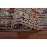 Gray Geometric Kazak Runner Rug Hand-Knotted Wool Carpet - 2'9" x 12'8"