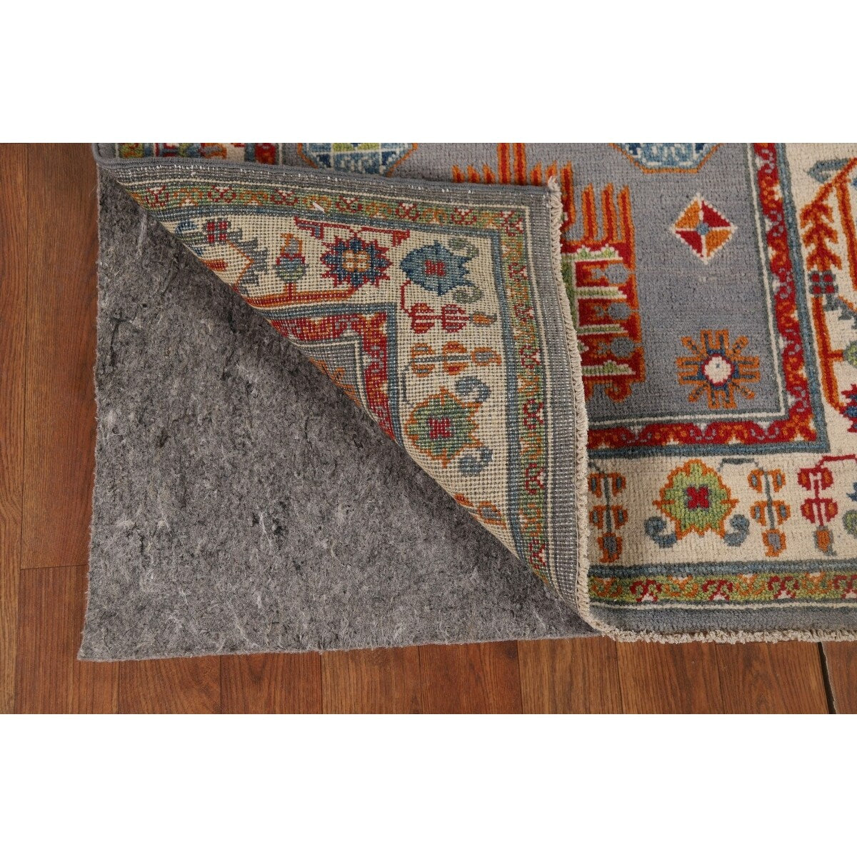 Gray Geometric Kazak Runner Rug Handmade Hallway Wool Carpet - 2'7" x 9'9"