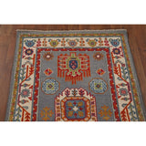 Gray Geometric Kazak Runner Rug Handmade Hallway Wool Carpet - 2'7" x 9'9"