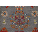 Gray Geometric Kazak Runner Rug Handmade Hallway Wool Carpet - 2'7" x 9'9"