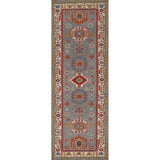 Gray Geometric Kazak Runner Rug Handmade Hallway Wool Carpet - 2'7" x 9'9"