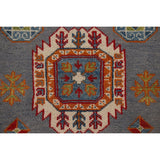 Gray Geometric Kazak Runner Rug Handmade Hallway Wool Carpet - 2'7" x 9'9"