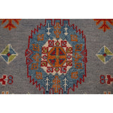Gray Geometric Kazak Runner Rug Handmade Hallway Wool Carpet - 2'7" x 9'9"