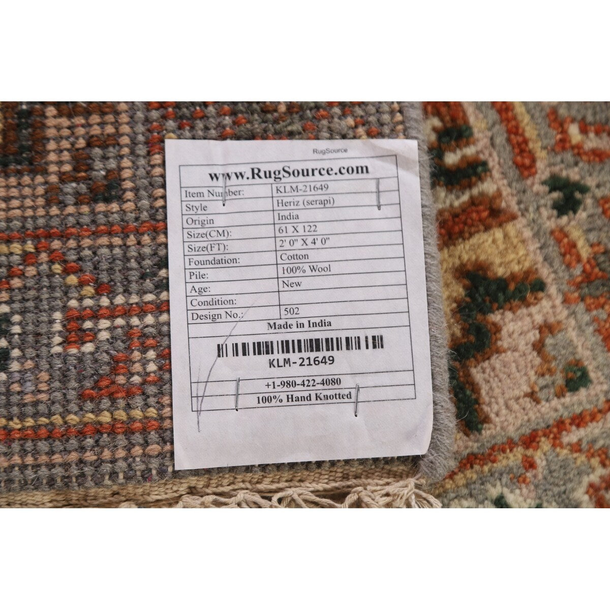 Gray Heriz Serapi Oriental Rug Hand-knotted Wool Carpet - 4'0"x 2'0"