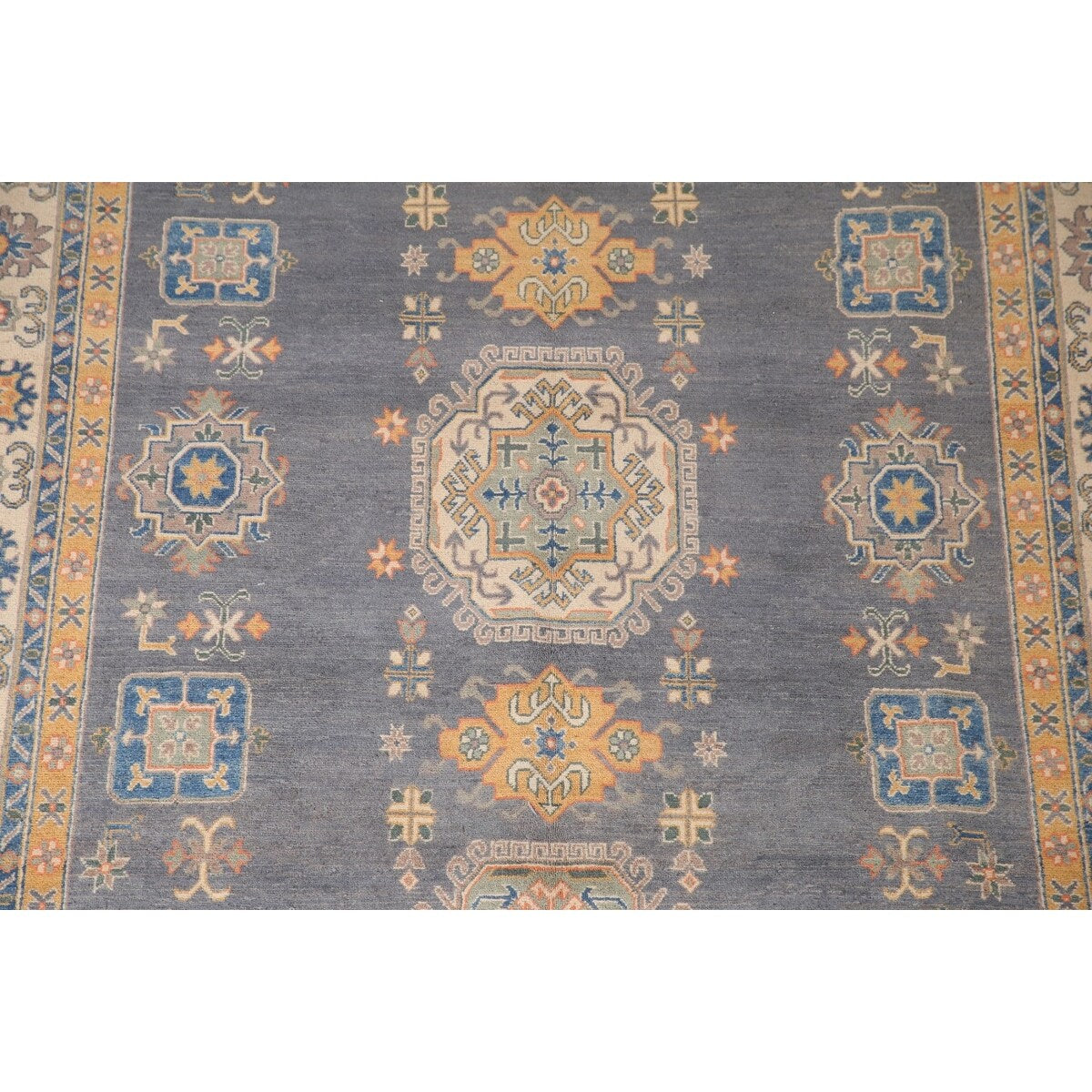 Gray Kazak Living Room Area Rug Hand-Knotted Traditional Wool Carpet - 6'7" x 9'9"