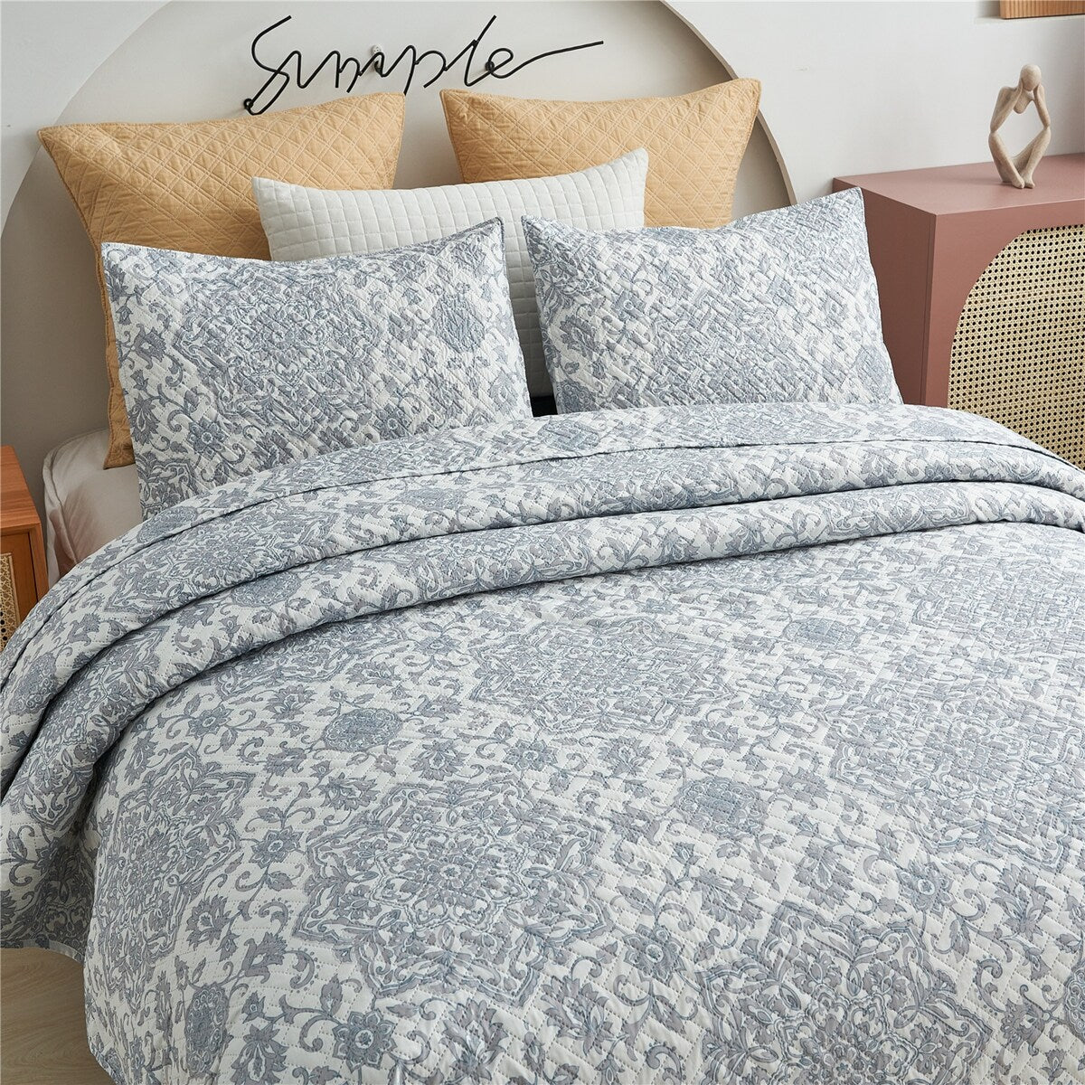 Gray Lightweight Bedspread Coverlet Set with Shams Bedding Set for All Season