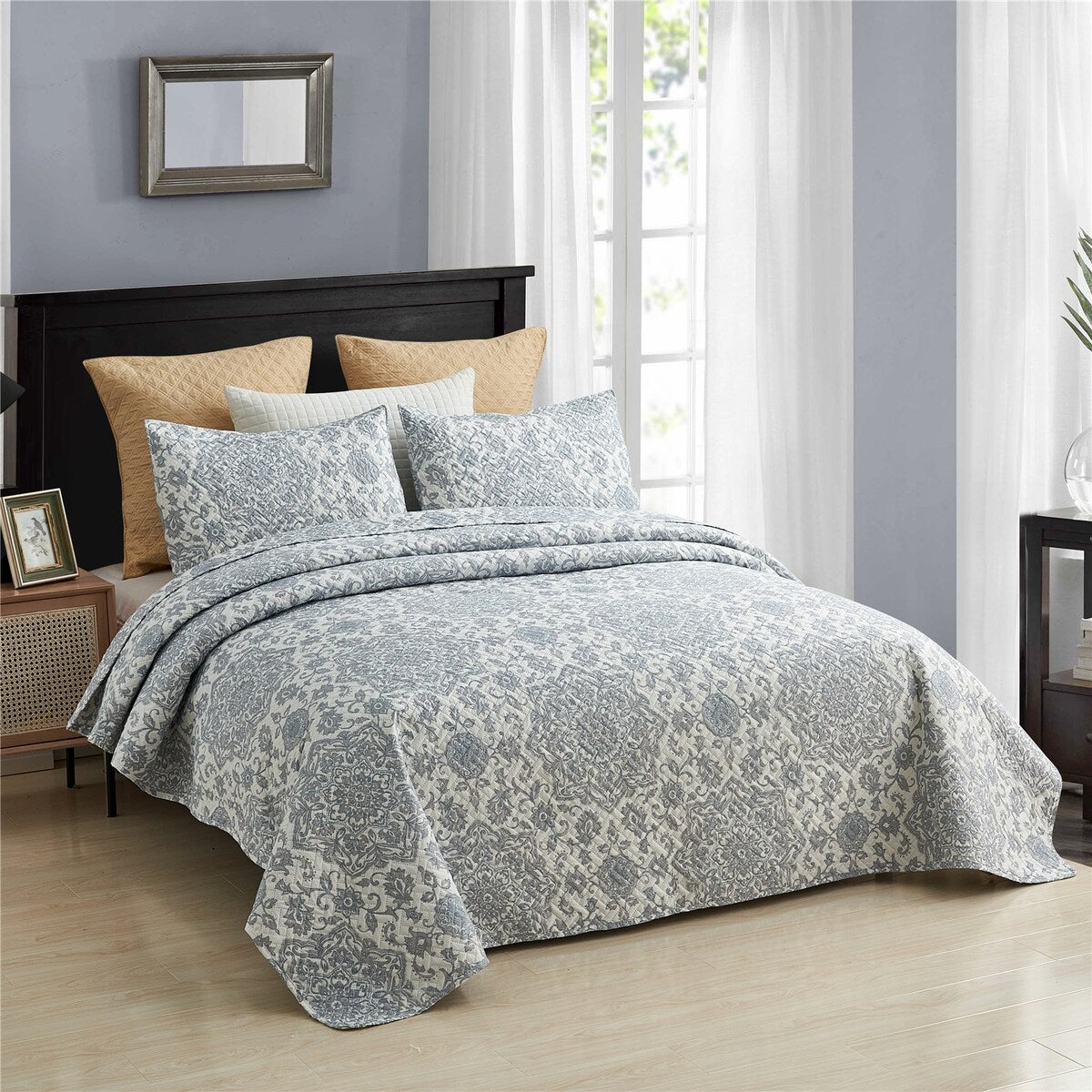 Gray Lightweight Bedspread Coverlet Set with Shams Bedding Set for All Season