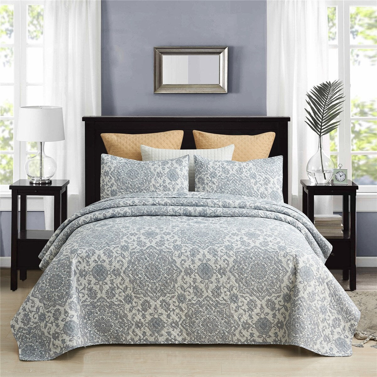 Gray Lightweight Bedspread Coverlet Set with Shams Bedding Set for All Season