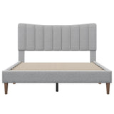 Gray Linen Platform Bed, Channel Tufted