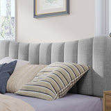 Gray Linen Platform Bed, Channel Tufted