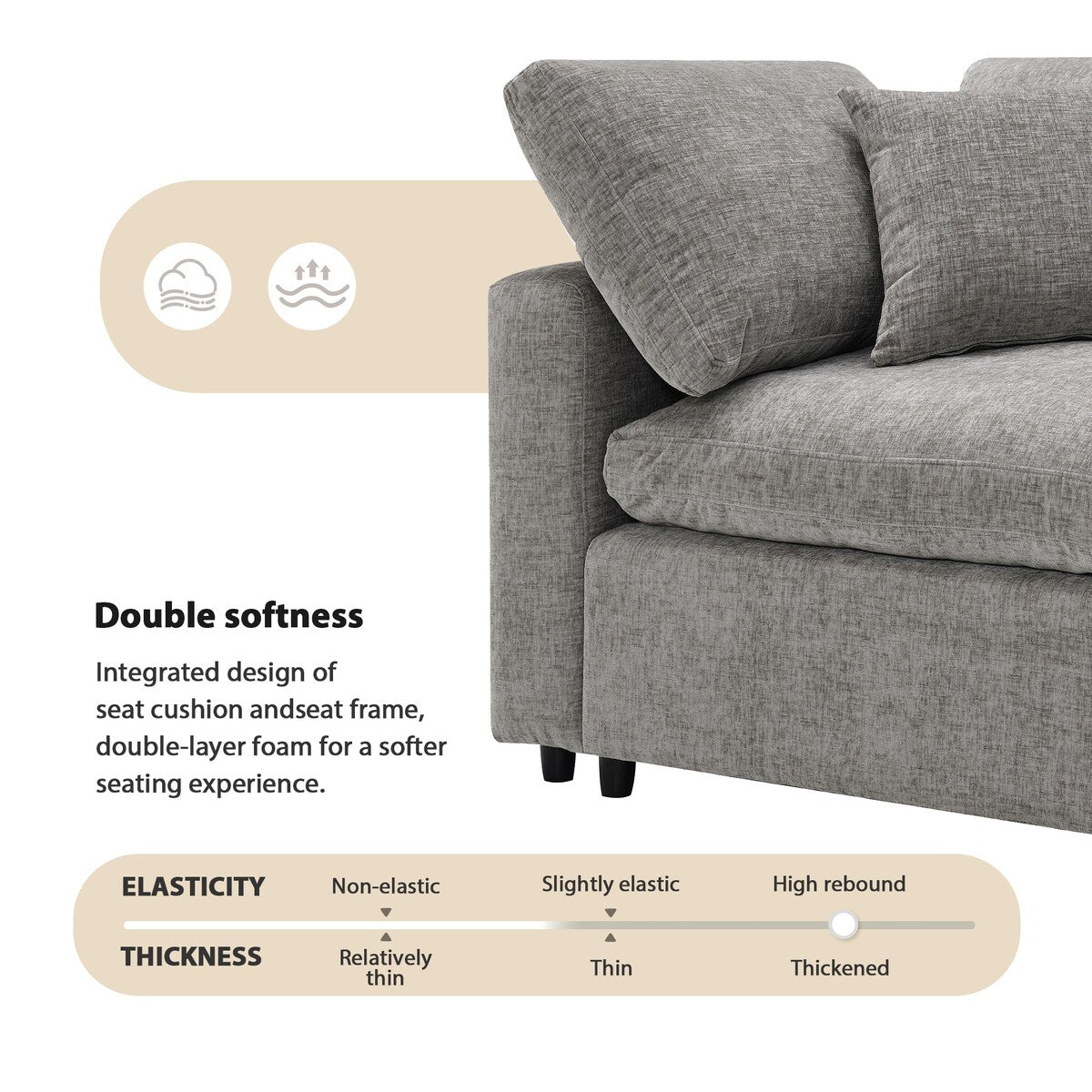Gray Modular Sectional Sofa Bed with Ottoman, Convertible U-Shape