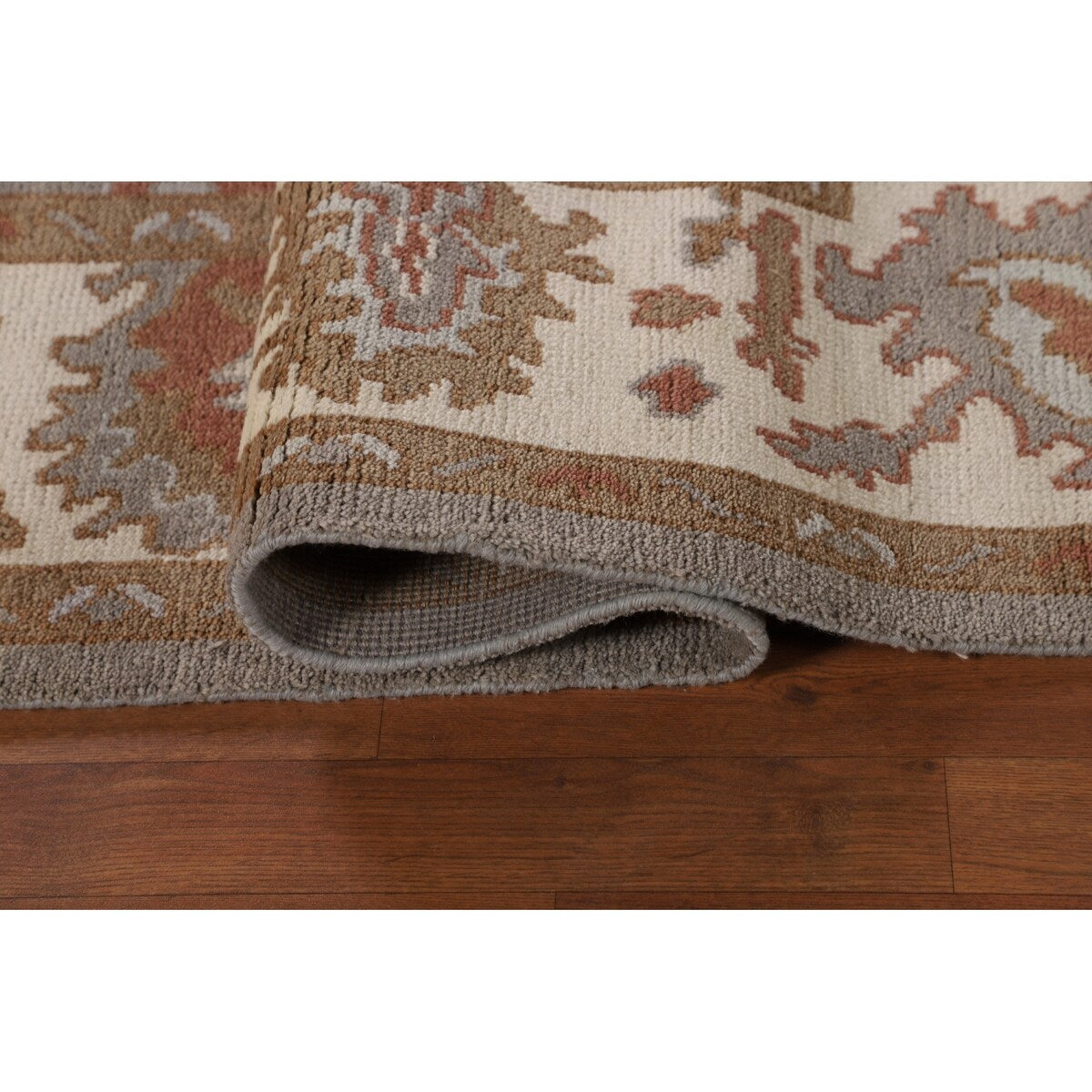 Gray Oushak Indian Area Rug Handmade Geometric Wool Carpet - 8'4"x 9'10"