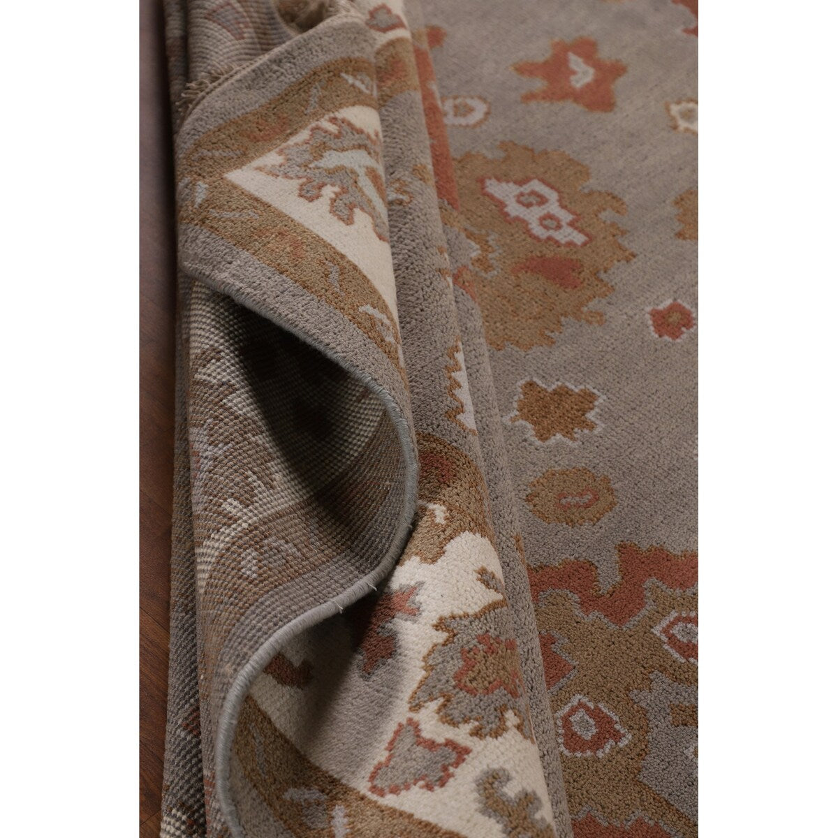 Gray Oushak Indian Area Rug Handmade Geometric Wool Carpet - 8'4"x 9'10"