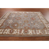 Gray Oushak Indian Area Rug Handmade Geometric Wool Carpet - 8'4"x 9'10"