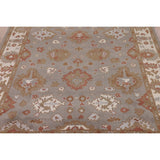 Gray Oushak Indian Area Rug Handmade Geometric Wool Carpet - 8'4"x 9'10"