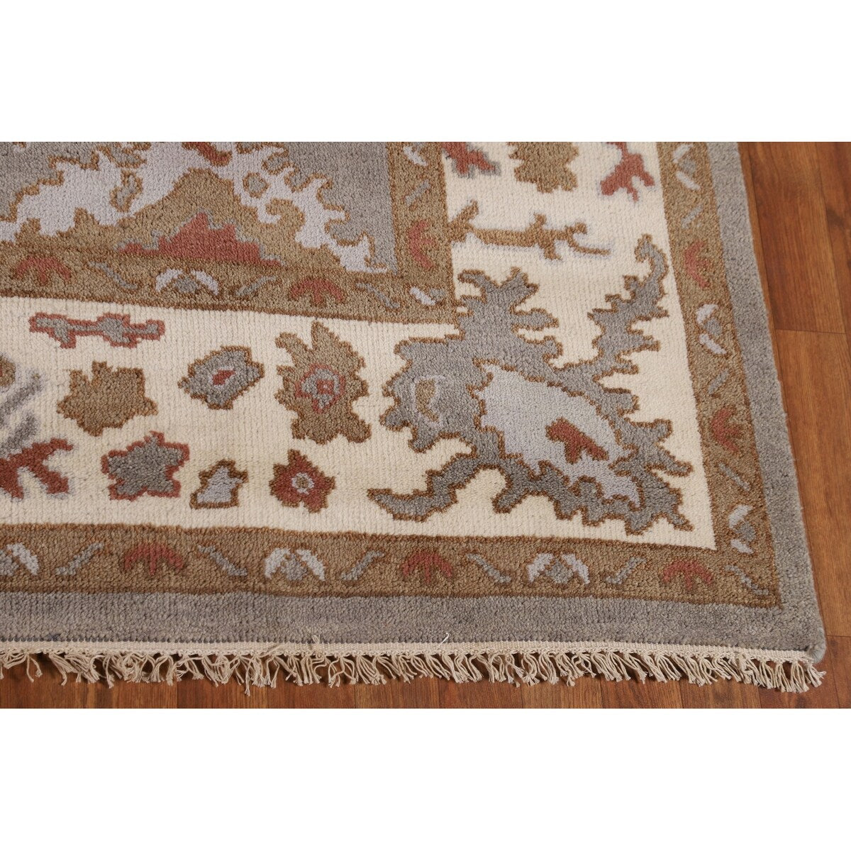 Gray Oushak Indian Area Rug Handmade Geometric Wool Carpet - 8'4"x 9'10"
