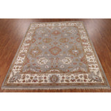 Gray Oushak Indian Area Rug Handmade Geometric Wool Carpet - 8'4"x 9'10"