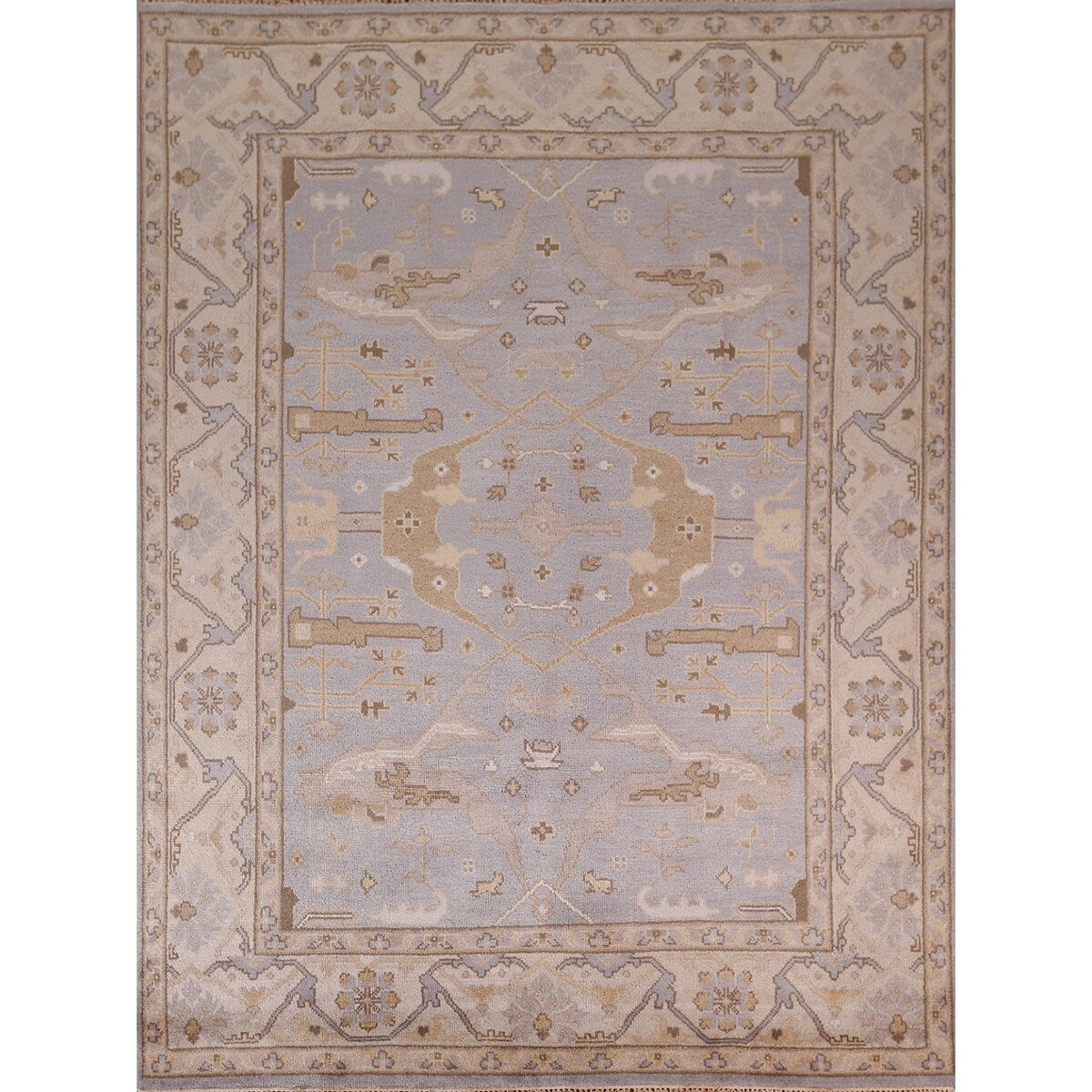 Gray Oushak Indian Area Rug Handmade Transitional Wool Carpet - 8'1"x 9'10"