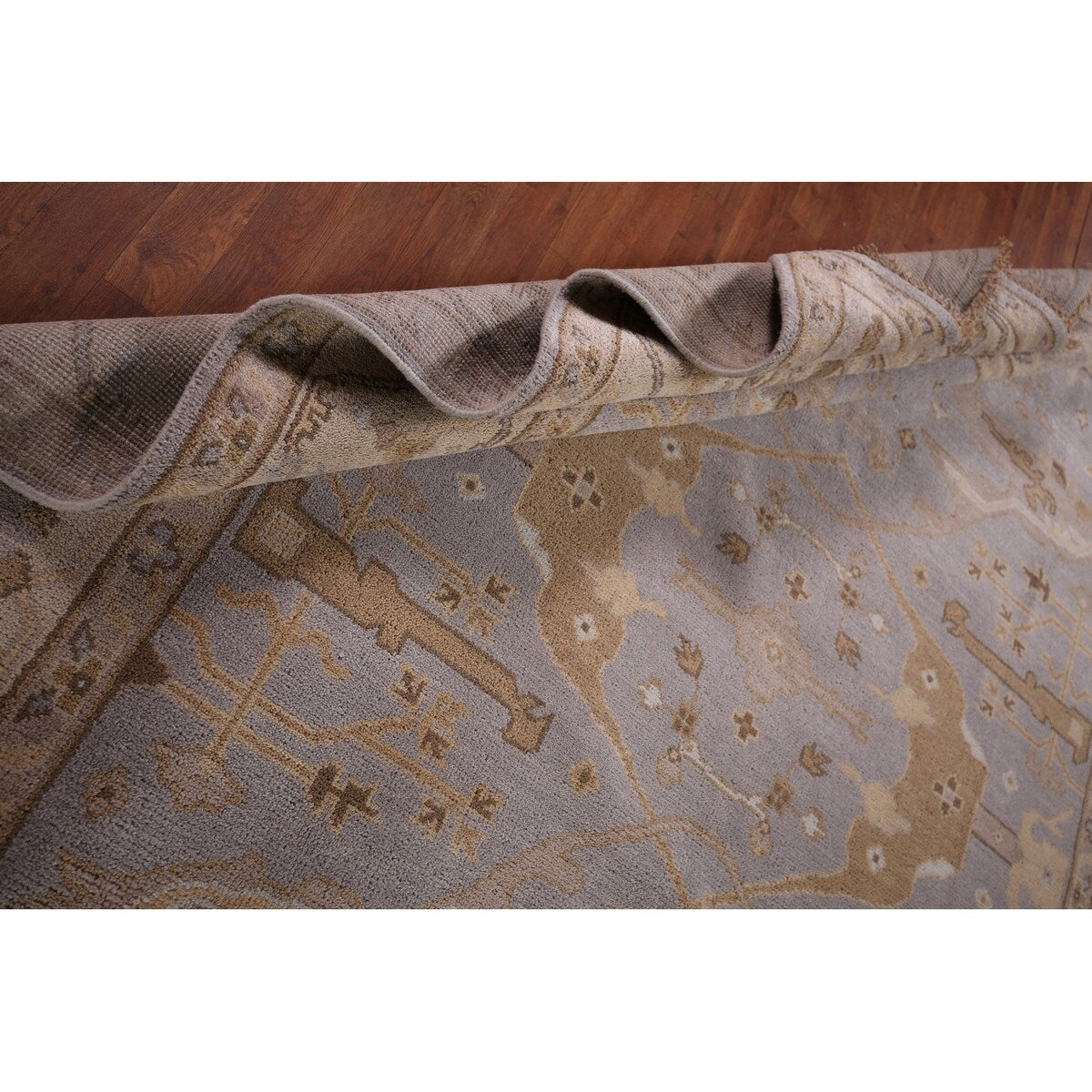 Gray Oushak Indian Area Rug Handmade Transitional Wool Carpet - 8'1"x 9'10"