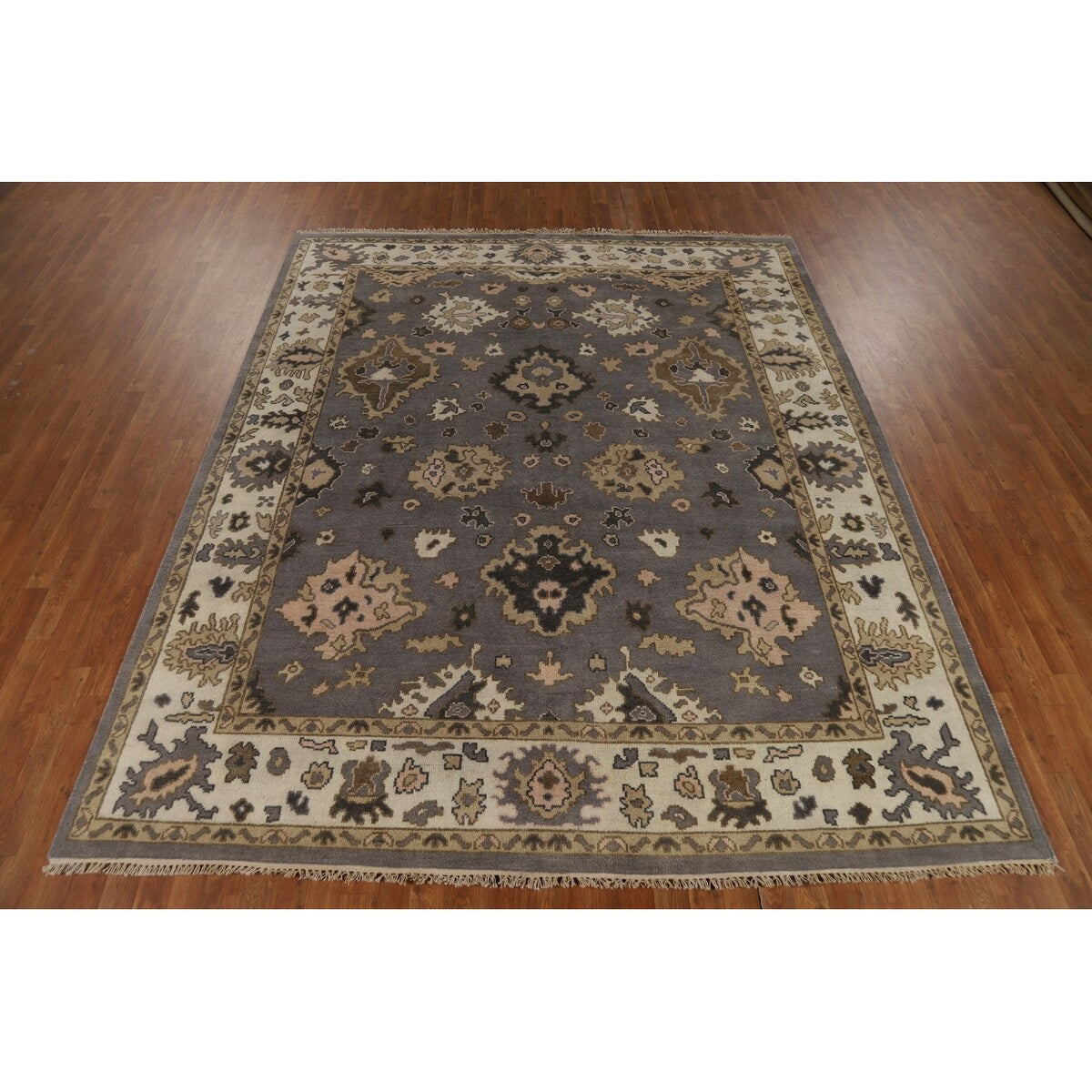 Gray Oushak Indian Area Rug Handmade Wool Carpet - 8'4"x 10'1"