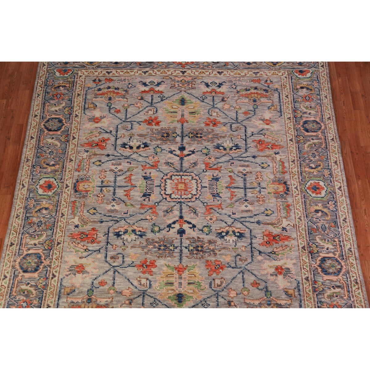 Gray Oushak Oriental Area Rug Hand-Knotted Wool Carpet - 8'0" x 10'2"