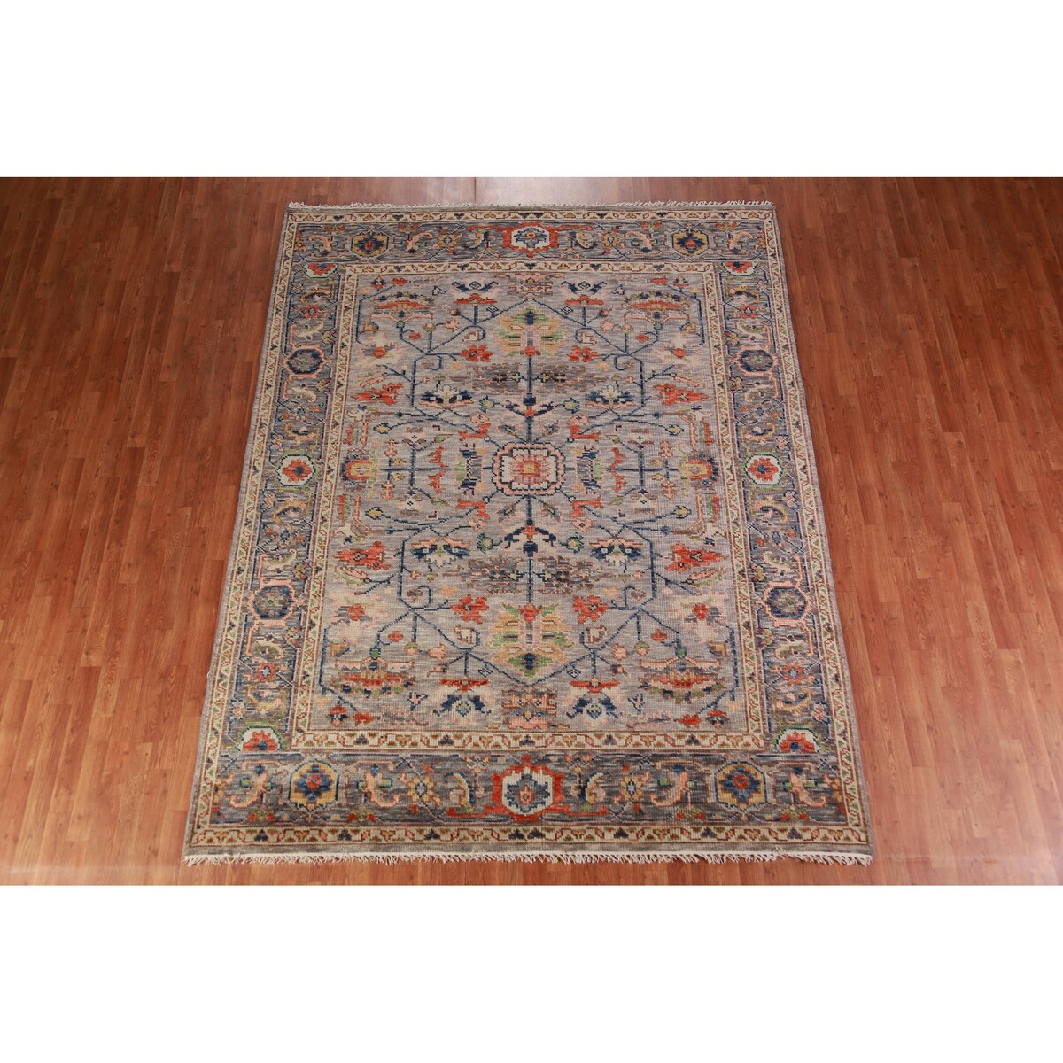 Gray Oushak Oriental Area Rug Hand-Knotted Wool Carpet - 8'0" x 10'2"