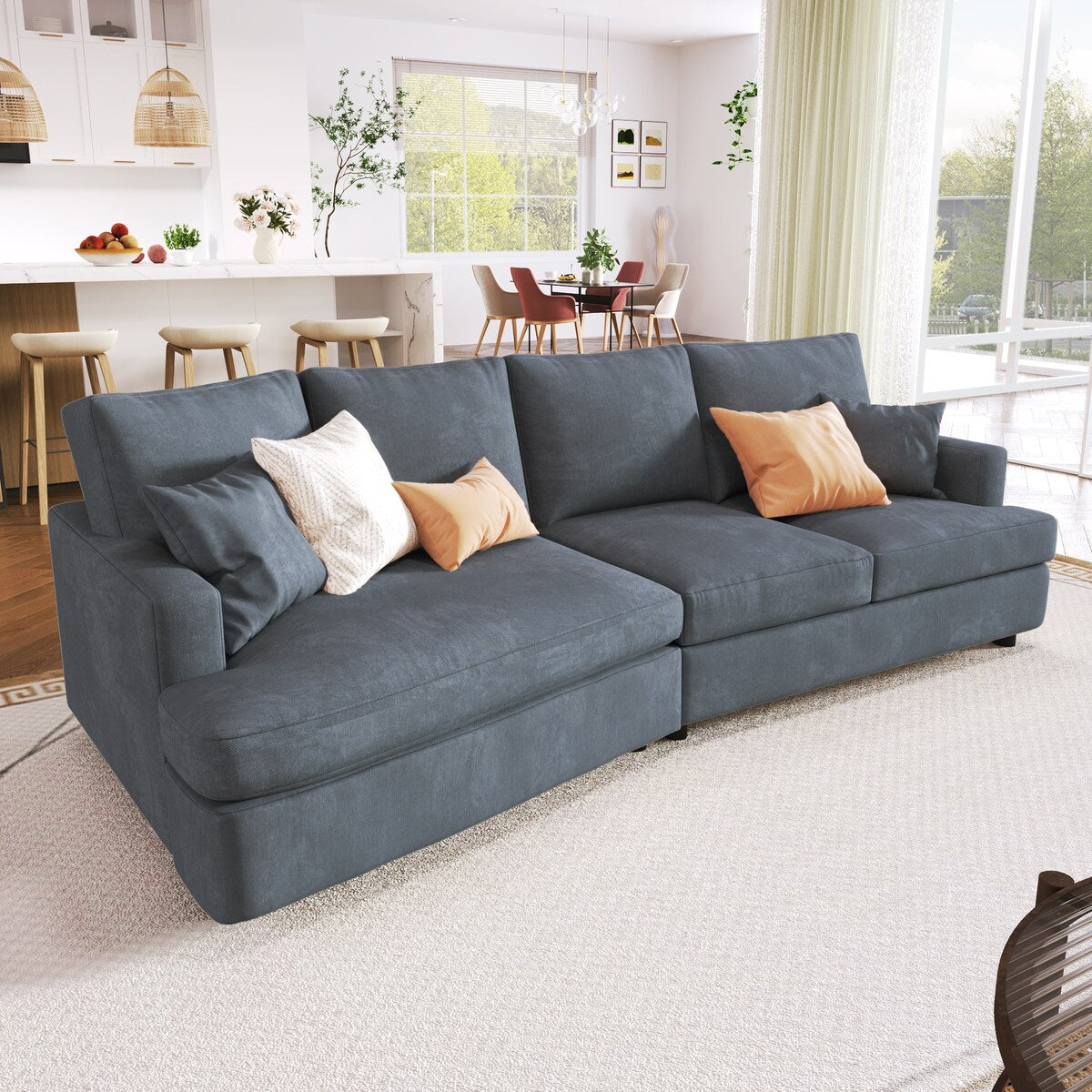 Gray Plush 111.4" Soft Fabric 3-Seater Sofa with Removable Cushions,Gr