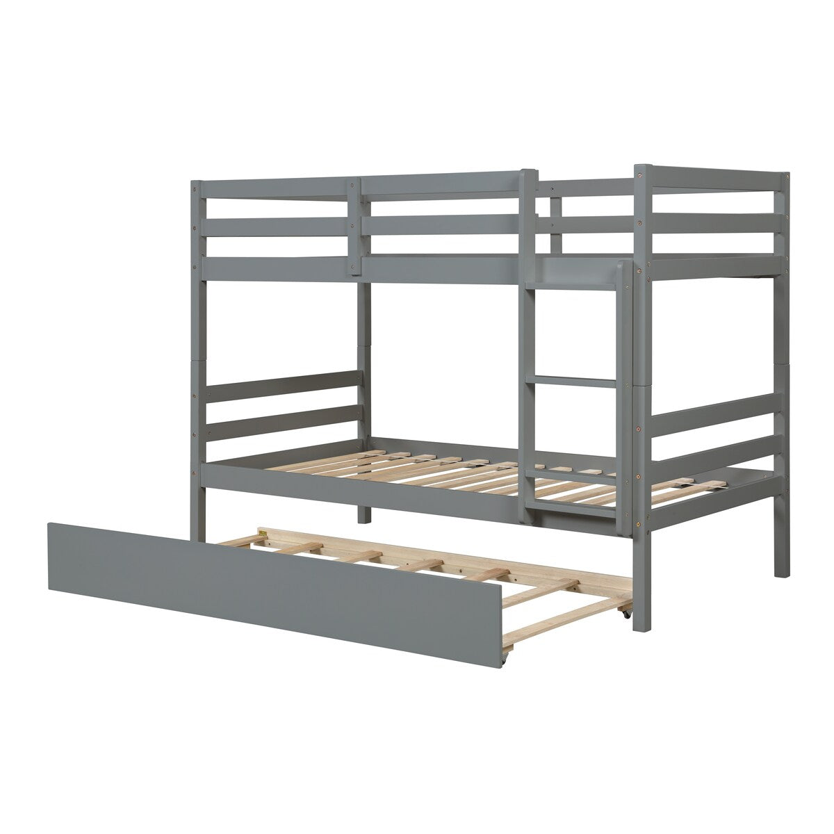 Gray Simple Separable Twin over Twin Wood Bunk Bed with Trundle, Total 3 Twin Beds