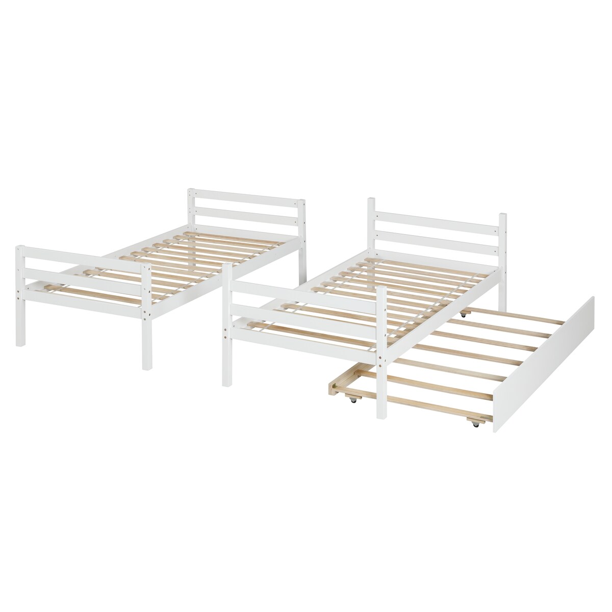 Gray Simple Separable Twin over Twin Wood Bunk Bed with Trundle, Total 3 Twin Beds