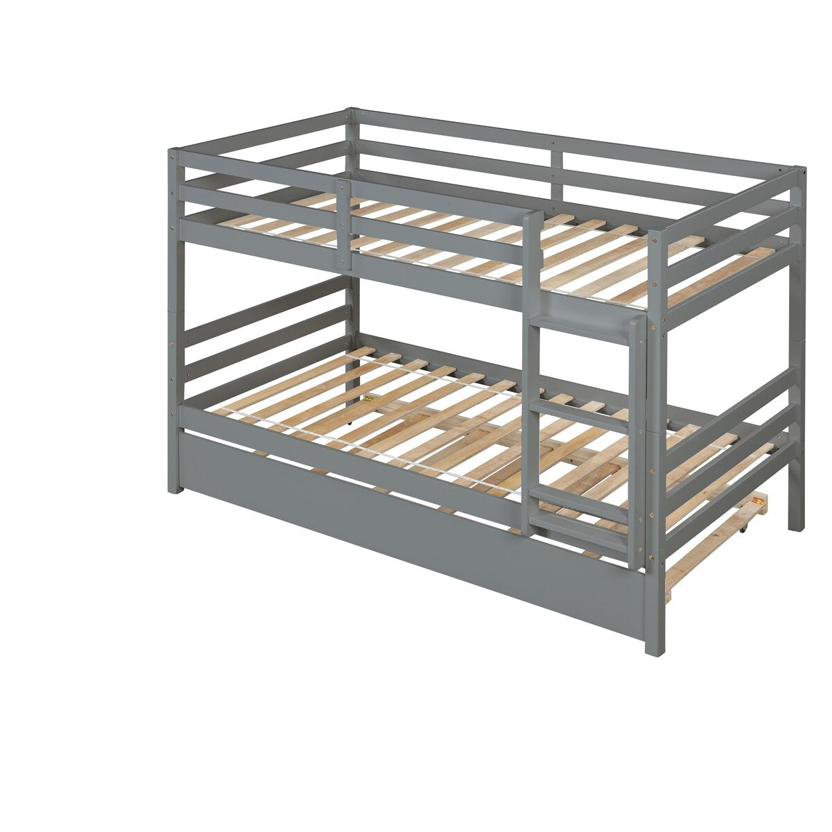 Gray Simple Separable Twin over Twin Wood Bunk Bed with Trundle, Total 3 Twin Beds