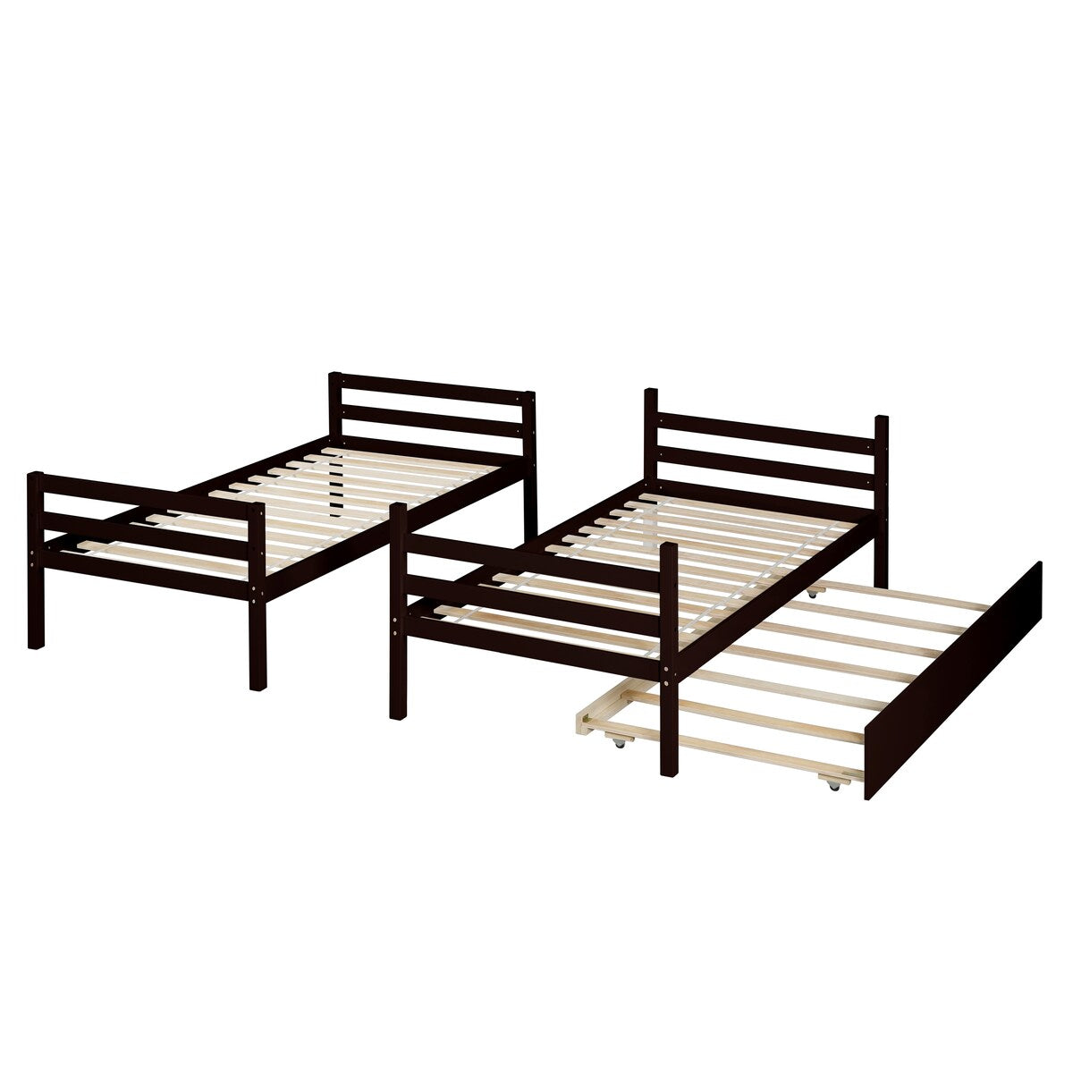 Gray Simple Separable Twin over Twin Wood Bunk Bed with Trundle, Total 3 Twin Beds