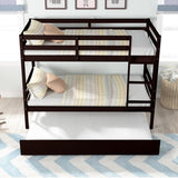 Gray Simple Separable Twin over Twin Wood Bunk Bed with Trundle, Total 3 Twin Beds