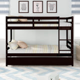 Gray Simple Separable Twin over Twin Wood Bunk Bed with Trundle, Total 3 Twin Beds