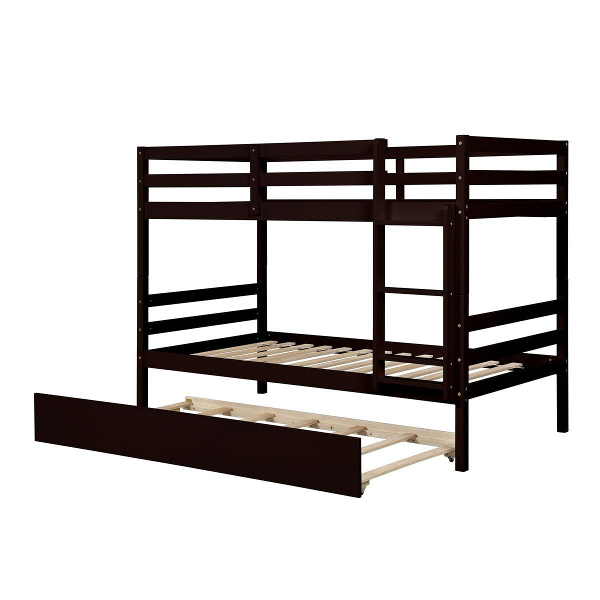 Gray Simple Separable Twin over Twin Wood Bunk Bed with Trundle, Total 3 Twin Beds
