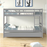 Gray Simple Separable Twin over Twin Wood Bunk Bed with Trundle, Total 3 Twin Beds