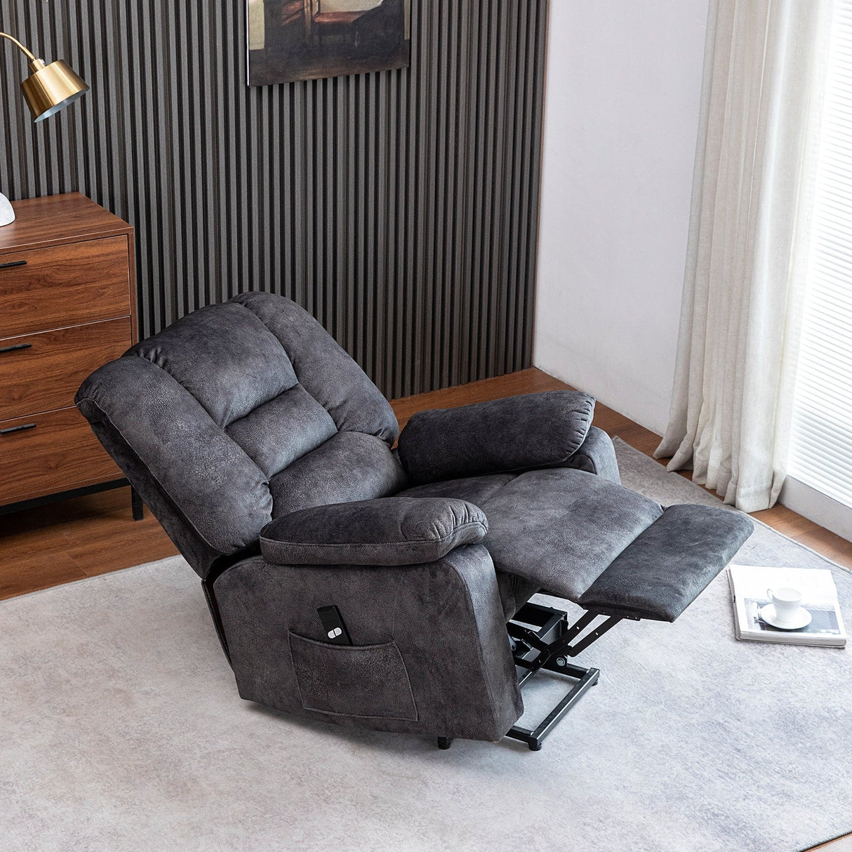 Gray Soft Microfiber Power Electric Heated Massage Recliner