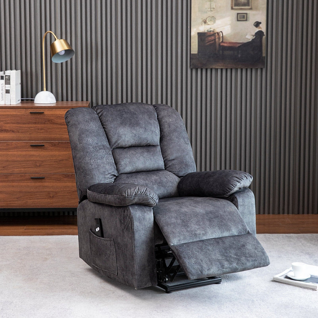 Gray Soft Microfiber Power Electric Heated Massage Recliner