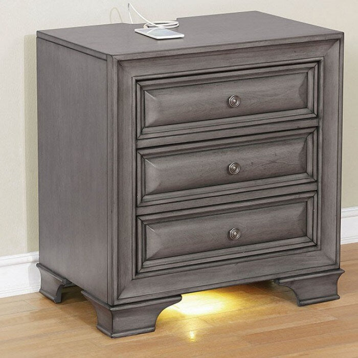 Nightstand Nickel Round Knob Transitional Style 3-Drawers Nightstand