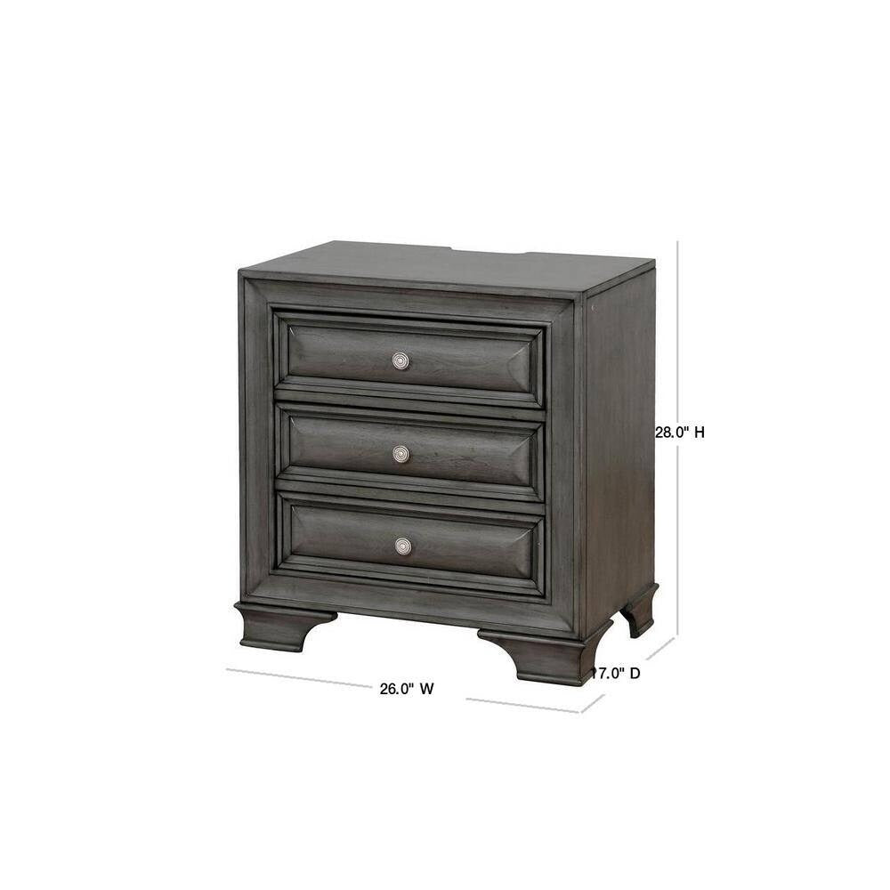 Nightstand Nickel Round Knob Transitional Style 3-Drawers Nightstand