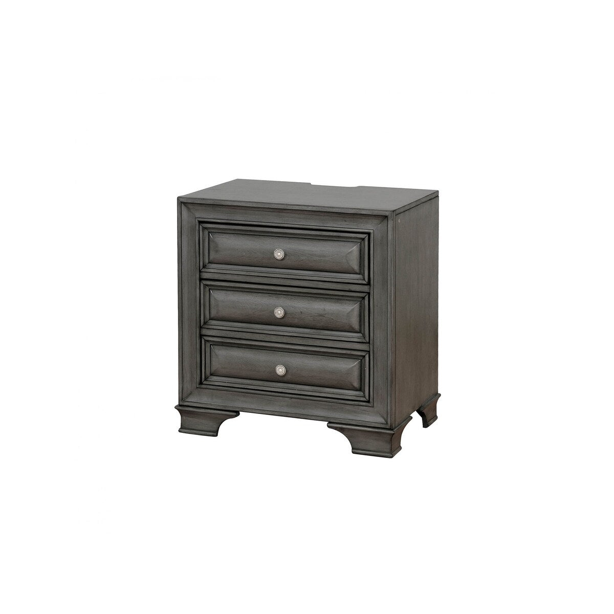 Nightstand Nickel Round Knob Transitional Style 3-Drawers Nightstand