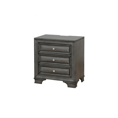 Nightstand Nickel Round Knob Transitional Style 3-Drawers Nightstand