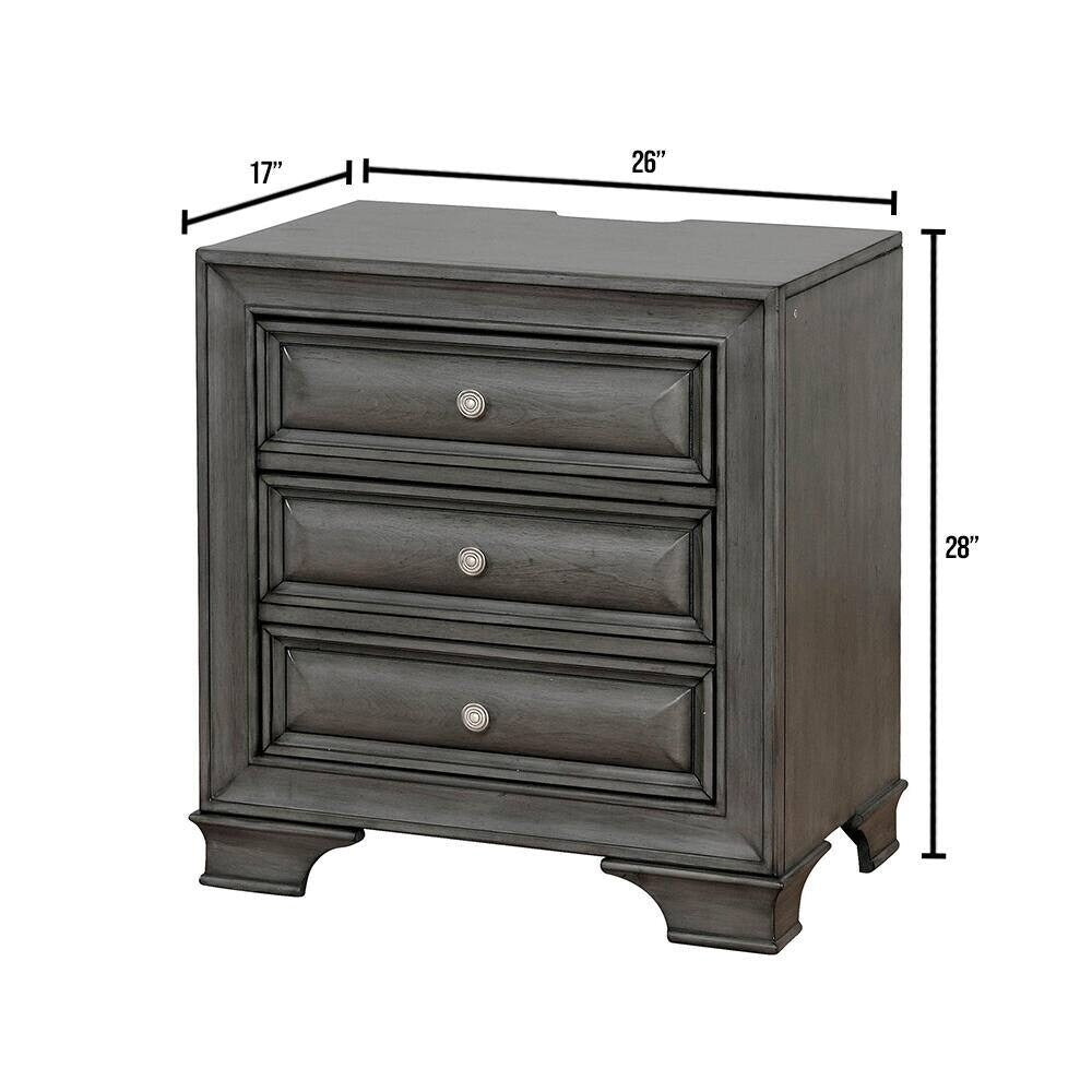 Nightstand Nickel Round Knob Transitional Style 3-Drawers Nightstand