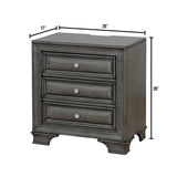 Nightstand Nickel Round Knob Transitional Style 3-Drawers Nightstand
