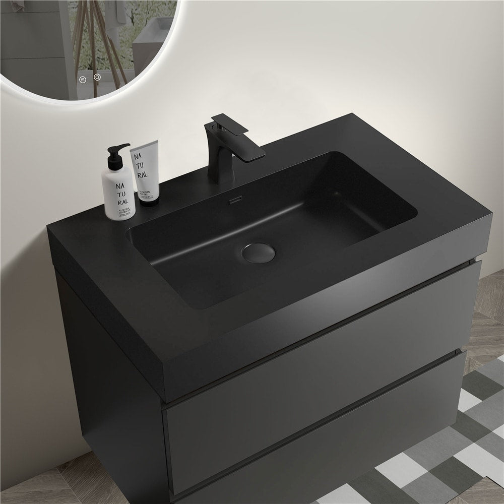 Gray Storage Wall Mounted Floating Bathroom Vanity with Sink
