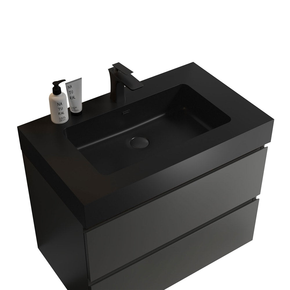 Gray Storage Wall Mounted Floating Bathroom Vanity with Sink