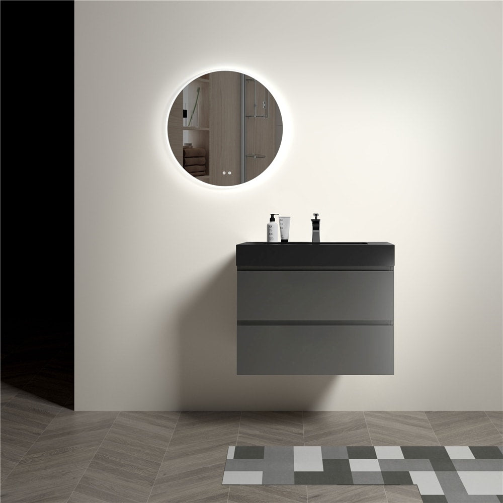 Gray Storage Wall Mounted Floating Bathroom Vanity with Sink