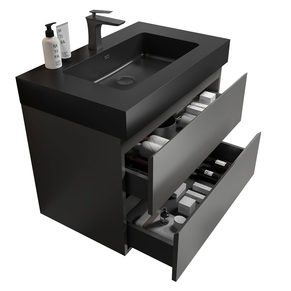 Gray Storage Wall Mounted Floating Bathroom Vanity with Sink